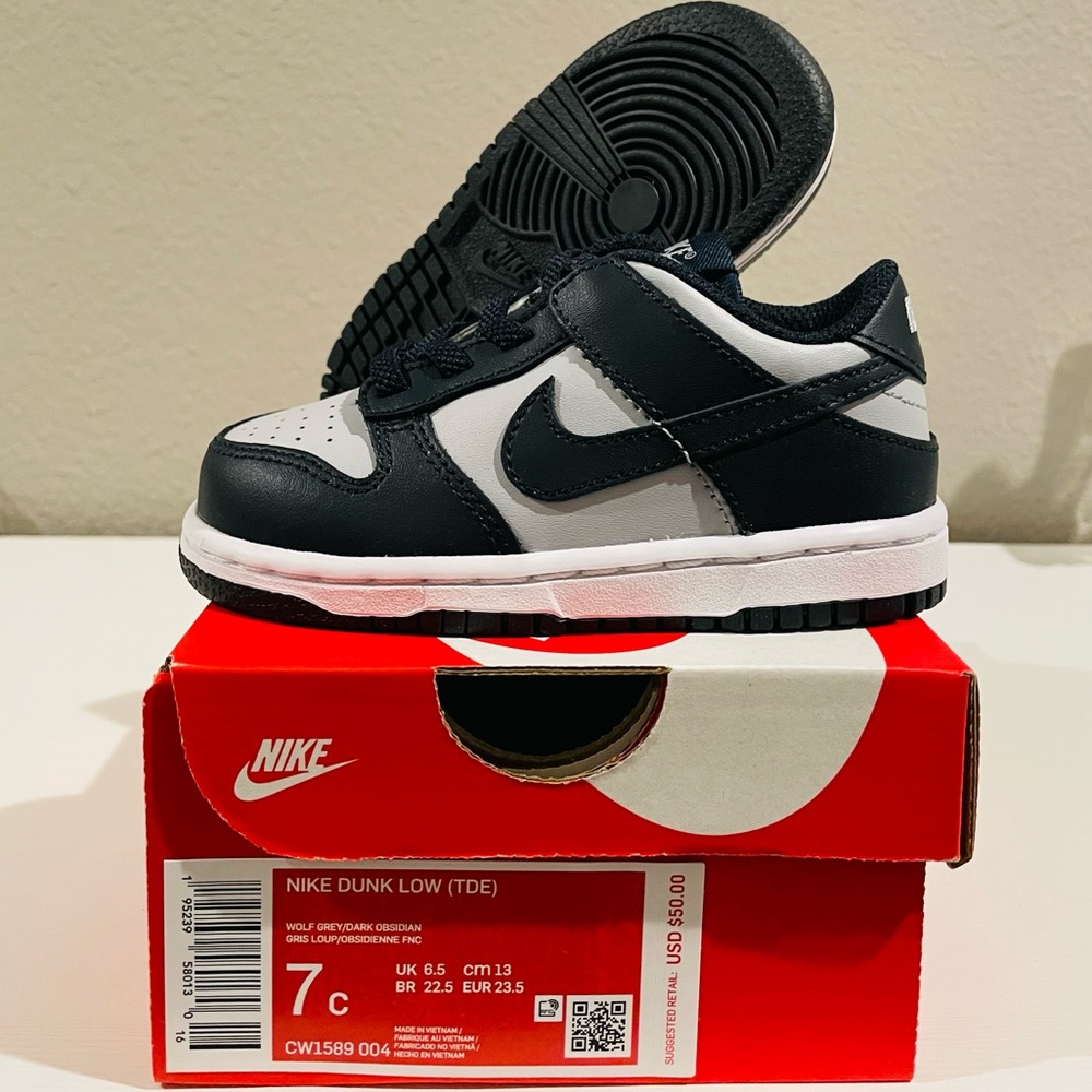 Nike Dunk Low (TD), Size 7c, Wolf Grey Dark Obsidian